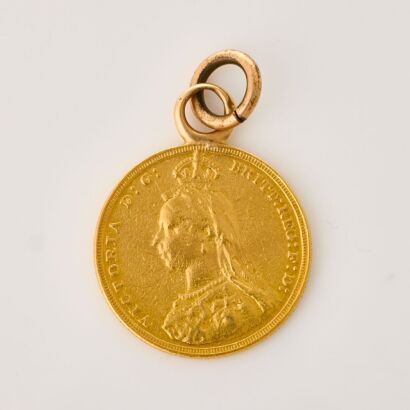 9ct Yellow Gold, Vintage, 1887 Full Sovereign Coin Pendant