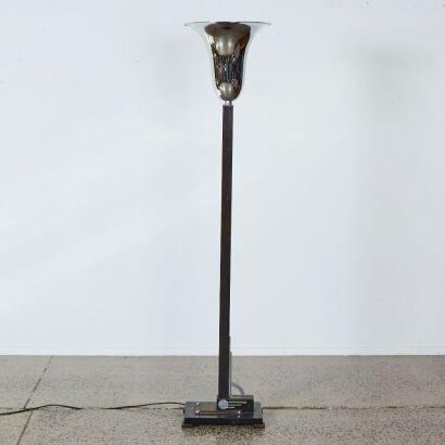 An Industrial Skyscraper Standard Lamp with Chrome Torchiere and Art Deco Details