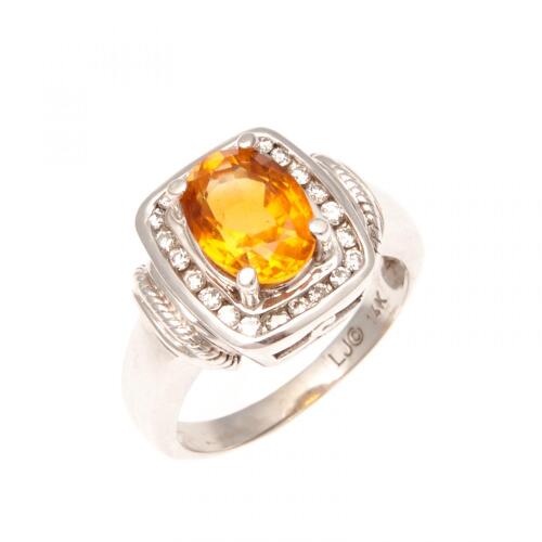 14ct White Gold Citrine Diamond Ring