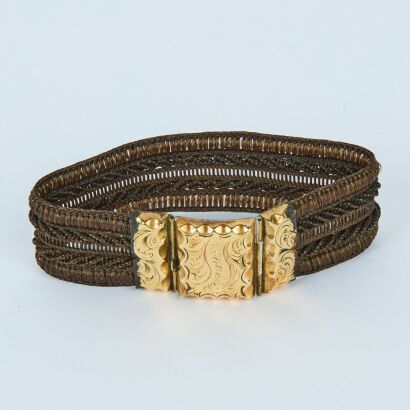 A Victorian Era Mounring Bracelet made from Gold and Human Hair