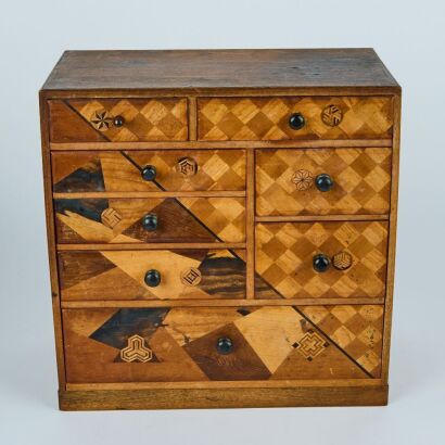A Japanese Marquetry Table Top Chest