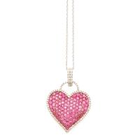 14ct White Gold Pink Sapphire and Diamond Heart Pendant