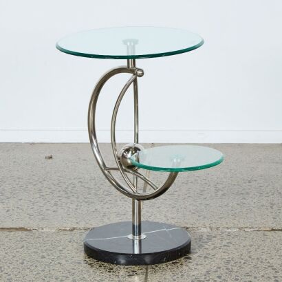 An Art Deco Style Chrome and Marble Side Table