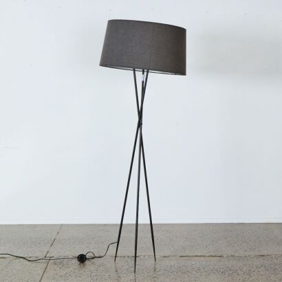A Rustic Tripod Lamp with Hesian Shade