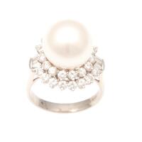 Platinum South Sea Pearl and Diamond Ring