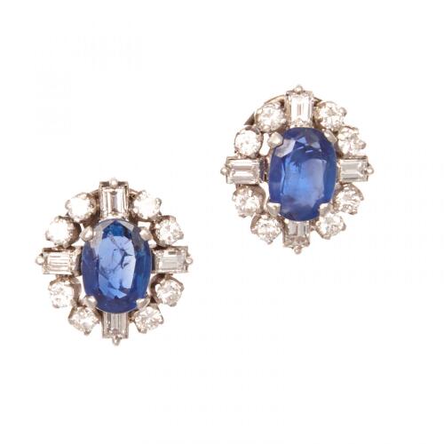 Platinum Vintage Sapphire and Diamond Cluster Earrings