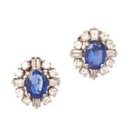 Platinum Vintage Sapphire and Diamond Cluster Earrings