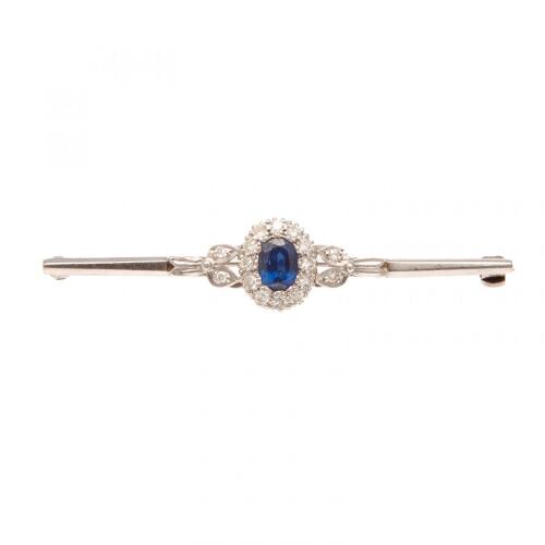 Platinum Sapphire and Diamond Cluster Brooch