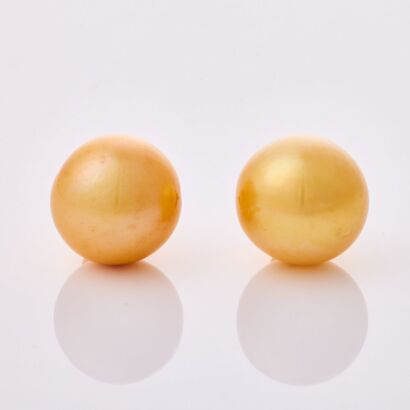 12ct Yellow Gold, 11.2mm Gold (dyed) Coloured Pearl Stud Earrings