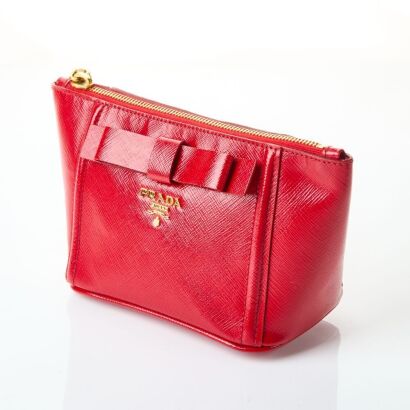 Prada, Red Saffiano Pouch with Box - Near new