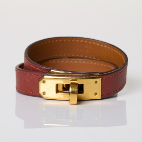 Herm&egrave;s, Mini Kelly, Double Tour Cognac Swift Leather Bracelet with Box