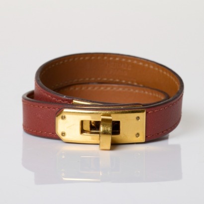Herm&egrave;s, Mini Kelly, Double Tour Cognac Swift Leather Bracelet with Box