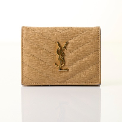 Yves Saint Laurent, Dark Beige Matelasse Leather Cassandre Bifold Wallet