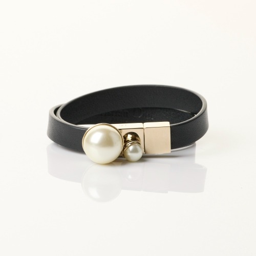 Christian Dior, Black Leather Mise En Dior Double Wrap Bracelet