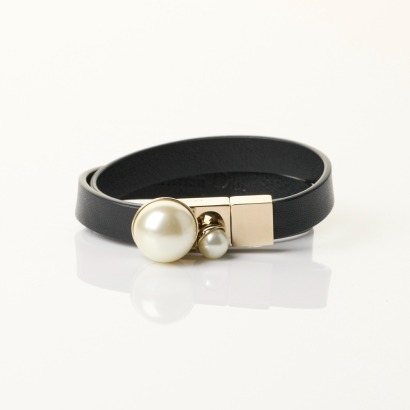 Christian Dior, Black Leather Mise En Dior Double Wrap Bracelet