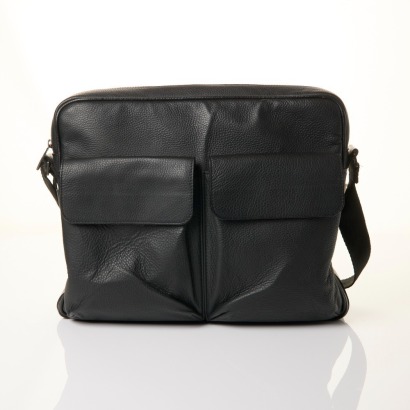 Ermenegildo Zegna, Black Leather Messenger Bag