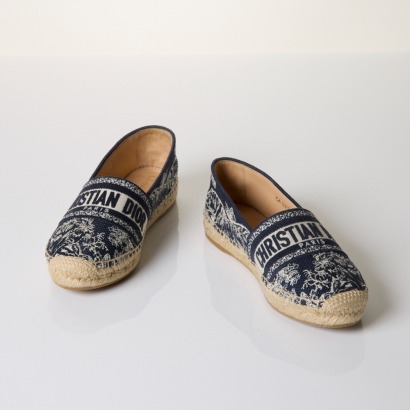 Christian Dior, Blue / Beige Canvas Granville Espadrilles, Size 35 with Box