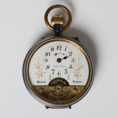Gunmetal Reveil Presto, System Hebdomas, Brevet Alarm Pocket Watch