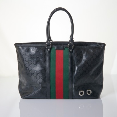Gucci, Black Imprime Monogram Web Tote