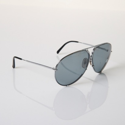 Porsche, Silver Frame / Grey Lenses, Oversize Aviator Sunglasses