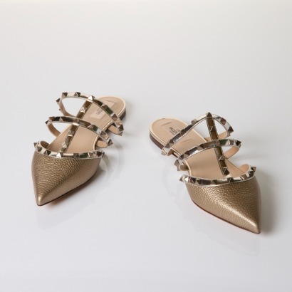 Valentino, Rockstud Silver Pointed Toe Mules, Size 41 with Box - Near new
