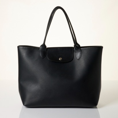 Longchamp, Large Black Leather Le Pilage City Tote Bag