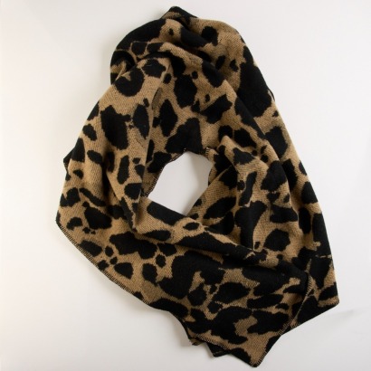Burberry, Brown / Black Animal Print Jacquard, 85% Wool / 15% Cashmere Shawl