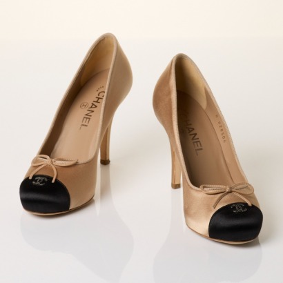Chanel, Satin Two Tone Heels, Size 37 with Box