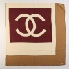 Chanel, CC, 100% Silk Burgundy / Taupe / Cream Scarf