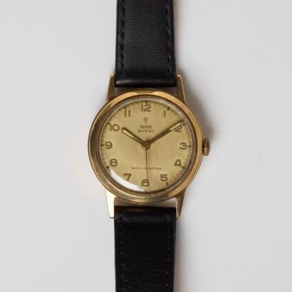 9ct Yellow Gold, Dennison Cased, 30mm Tudor Royal Hand-wound Wristwatch, circa 1962