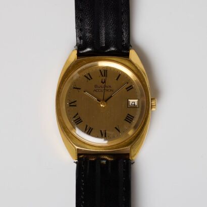 Gold Plated Stainless Steel, Bulova, Accutron Tuning Fork Movement Wristwatch