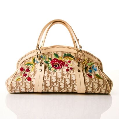 Christian Dior, Embroided Flowers Frame Satchel Bag