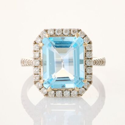 18ct White Gold, Modern, 5.0ct Blue Topaz / .50ct Diamond Ring