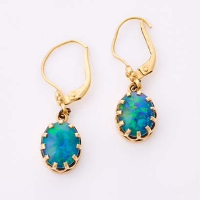 9ct Yellow Gold, Opal Triplet Drop Earrings with Rolled Gold Fittings