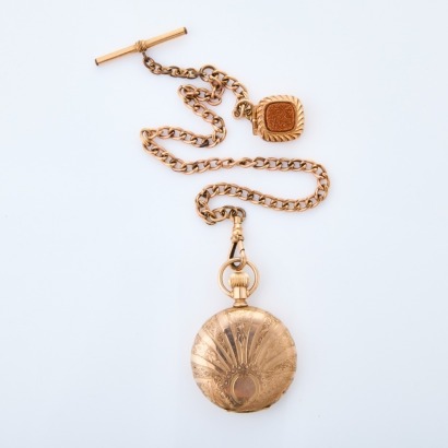 Gold Filled, 40mm, Elgin Full Hunter Manual Wind Pocket Watch on 30cm Curb Chain