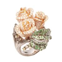 18ct "Bouquet of Roses" Diamond and Tsavorite Ring