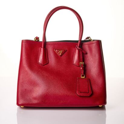 Prada, Fuoco Saffiano Medium Double Bag