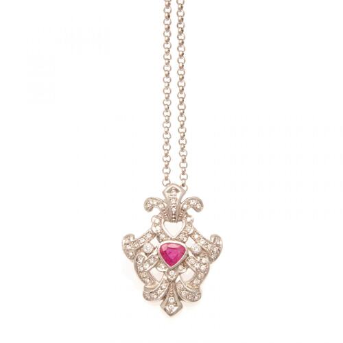 18ct White Gold Ruby and Diamond Pendant