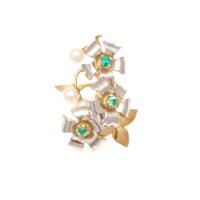 18ct Flower Emerald, Diamond and Pearl Pendant