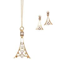 18ct Vintage Eiffel Tower Necklace and Earrings Set