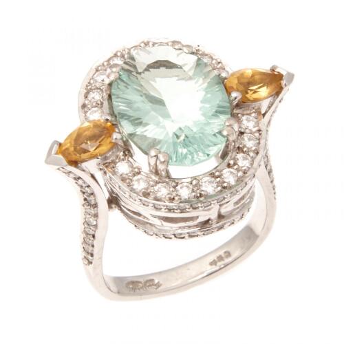 18ct Fluorite, Citrine and Diamond Ring