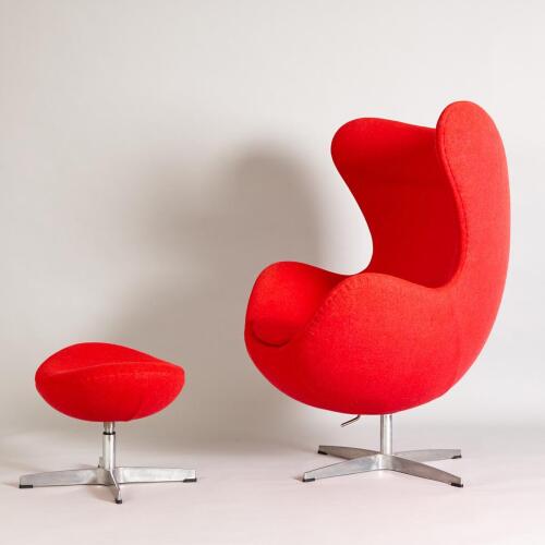 An Arne Jacobsen Egg Style Chair and Stool 