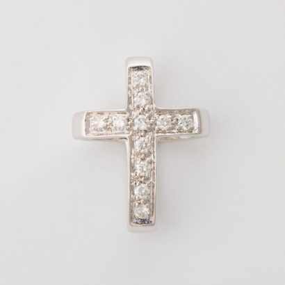 18ct White Gold, Modern, .15ct Diamond Cross Slider Pendant - Near new