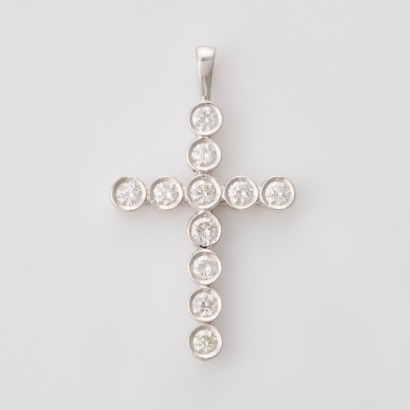 18ct White Gold, Modern, .50ct Diamond Cross Pendant - Near new