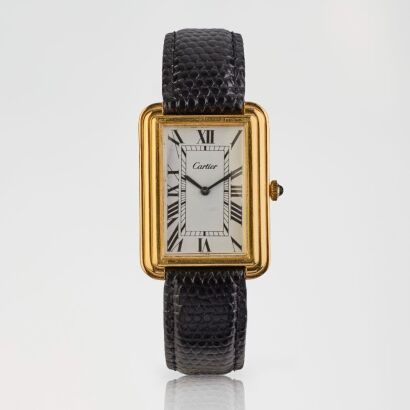 Extremely Rare, Cartier, 38mm 18ct Gold Coated, Tank Hicham XL, Paris Boutique Exclusive Wristwatch, circa 1974-1975