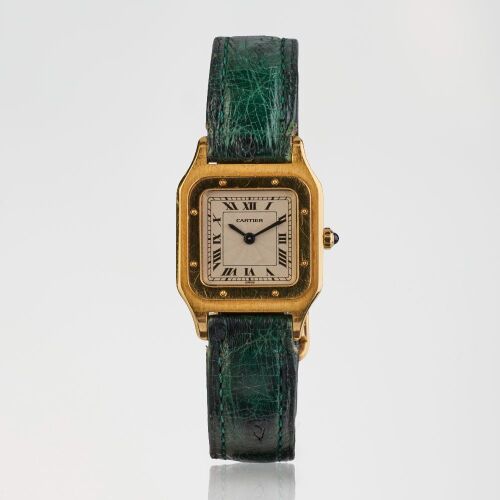 18ct Yellow Gold, 27mm Cartier Santos-Dumont "Extra Plate" Ultra Thin hand-wound Wristwatch, circa 1980s