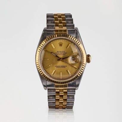 Stainless Steel / 18ct Yellow Gold, 36mm Rolex Datejust Champagne index Dial Wristwatch, circa 1987
