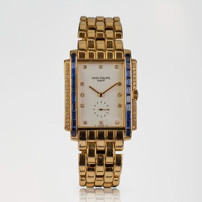 18ct Yellow Gold, 38mm Patek Philippe Gondolo Sapphire / Diamond Set Wristwatch