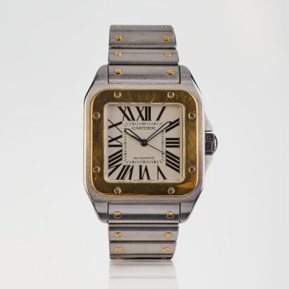 Stainless Steel / Yellow Gold, 39mm Cartier Santos 100 Automatic Wristwatch, circa 2008