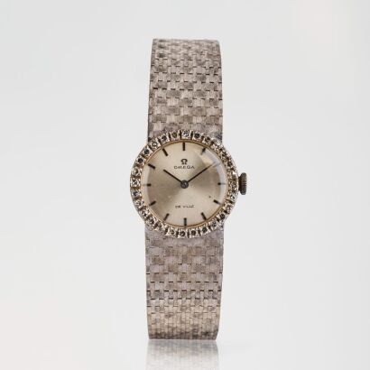 18ct White Gold, 22mm OMEGA De Ville Diamond Hand Wound Cocktail Wristwatch